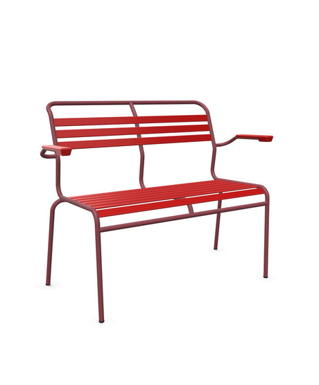 Schaffner Säntis Banc à lattes 2 places avec accoudoirs Rouge 30 Bordeaux 38 
