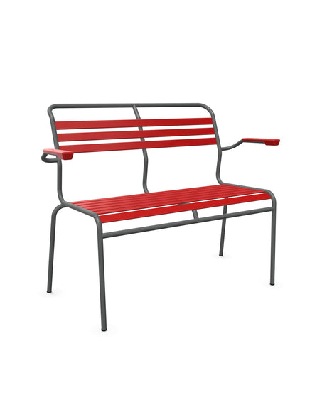 Schaffner Säntis Banc à lattes 2 places avec accoudoirs Rouge 30 Graphite 73 