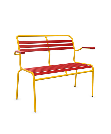 Schaffner Säntis Banc à lattes 2 places avec accoudoirs Rouge 30 Jaune 11 
