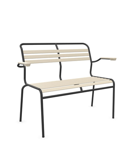 Schaffner Säntis Banc à lattes 2 places avec accoudoirs Sable Pastel 15 Anthracite 77 