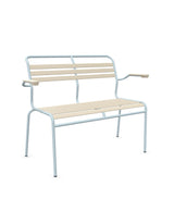 Schaffner Säntis Banc à lattes 2 places avec accoudoirs Sable Pastel 15 Bleu Pastel 51 