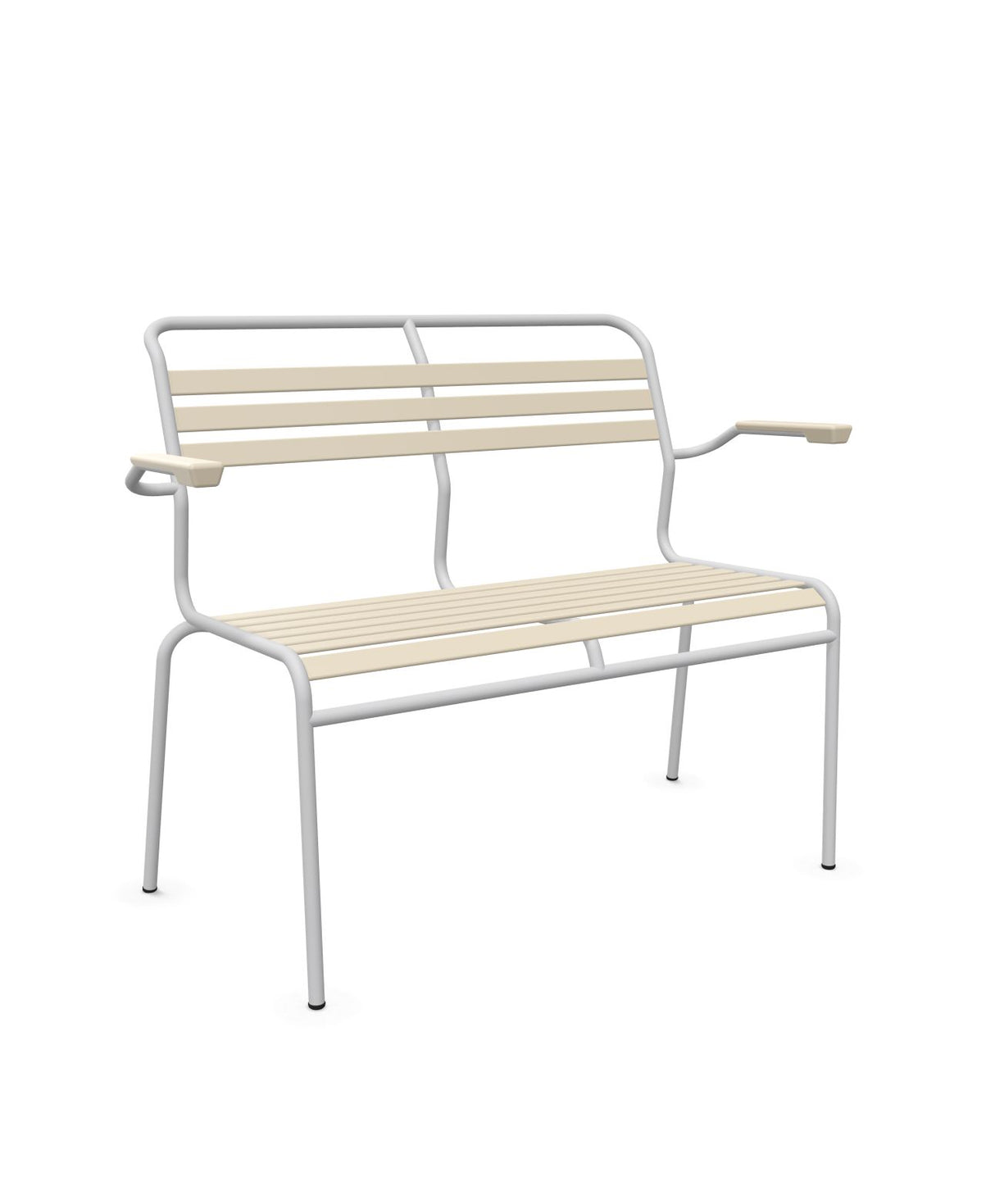 Schaffner Säntis Banc à lattes 2 places avec accoudoirs Sable Pastel 15 Gris Argent 78 