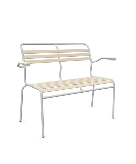 Schaffner Säntis Banc à lattes 2 places avec accoudoirs Sable Pastel 15 Gris Argent 78 