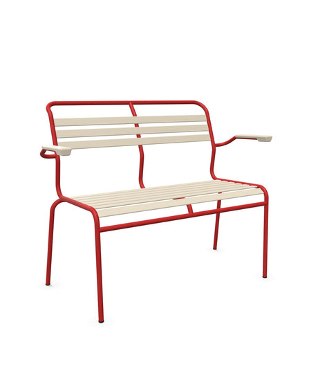 Schaffner Säntis Banc à lattes 2 places avec accoudoirs Sable Pastel 15 Rouge 30 