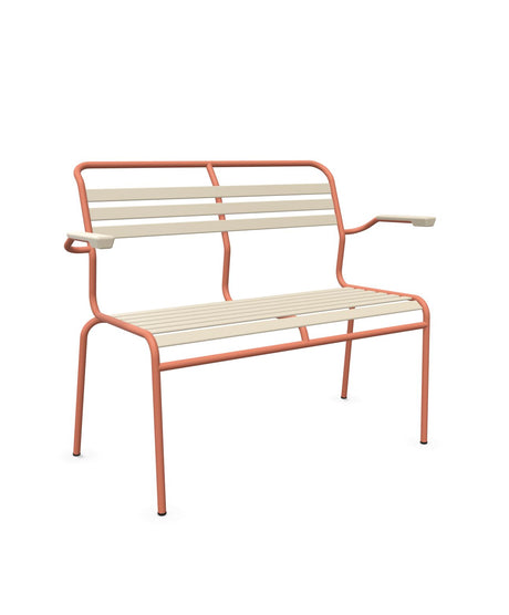 Schaffner Säntis Banc à lattes 2 places avec accoudoirs Sable Pastel 15 Terracotta 84 