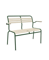 Schaffner Säntis Banc à lattes 2 places avec accoudoirs Sable Pastel 15 Vert Sapin 66 