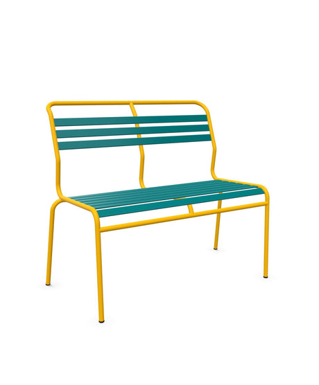 Schaffner Säntis Banc à lattes 2 places sans accoudoirs Bleu Kali 56 Jaune 11 