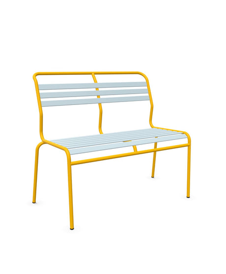 Schaffner Säntis Banc à lattes 2 places sans accoudoirs Bleu Pastel 51 Jaune 11 