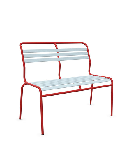 Schaffner Säntis Banc à lattes 2 places sans accoudoirs Bleu Pastel 51 Rouge 30 