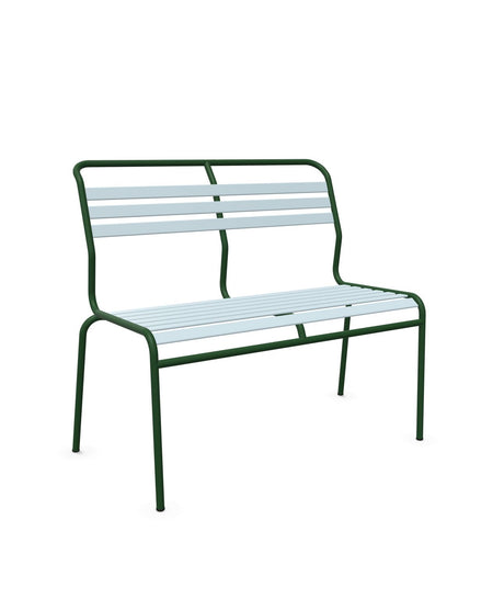 Schaffner Säntis Banc à lattes 2 places sans accoudoirs Bleu Pastel 51 Vert Sapin 66 