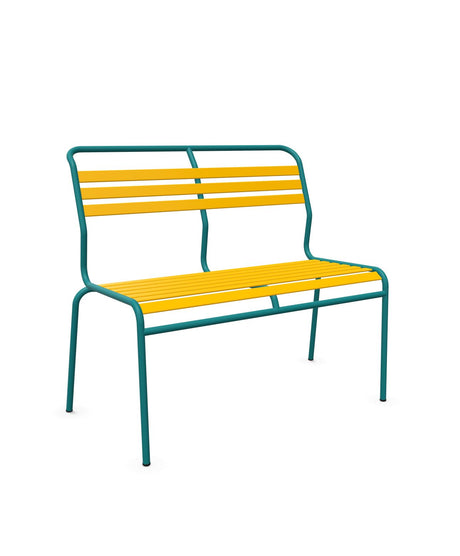 Schaffner Säntis Banc à lattes 2 places sans accoudoirs Jaune 11 Bleu Kali 56 