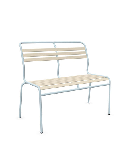 Schaffner Säntis Banc à lattes 2 places sans accoudoirs Sable Pastel 15 Bleu Pastel 51 
