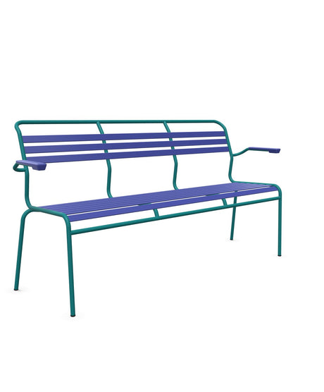Schaffner Säntis Banc à lattes 3 places avec accoudoirs Bleu 53 Bleu Kali 56 