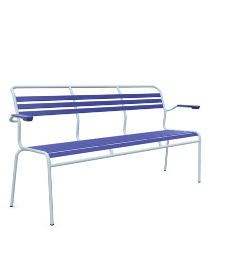 Schaffner Säntis Banc à lattes 3 places avec accoudoirs Bleu 53 Bleu Pastel 51 