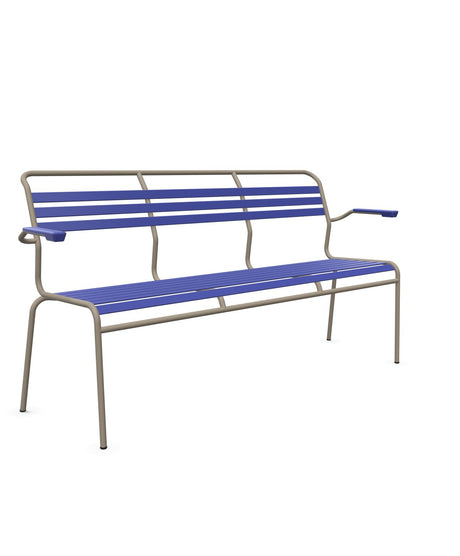 Schaffner Säntis Banc à lattes 3 places avec accoudoirs Bleu 53 Champagne 85 