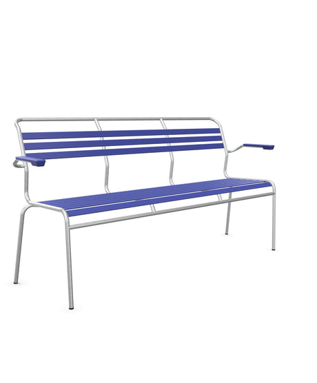 Schaffner Säntis Banc à lattes 3 places avec accoudoirs Bleu 53 Galvanisé à chaud 02 