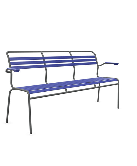 Schaffner Säntis Banc à lattes 3 places avec accoudoirs Bleu 53 Graphite 73 