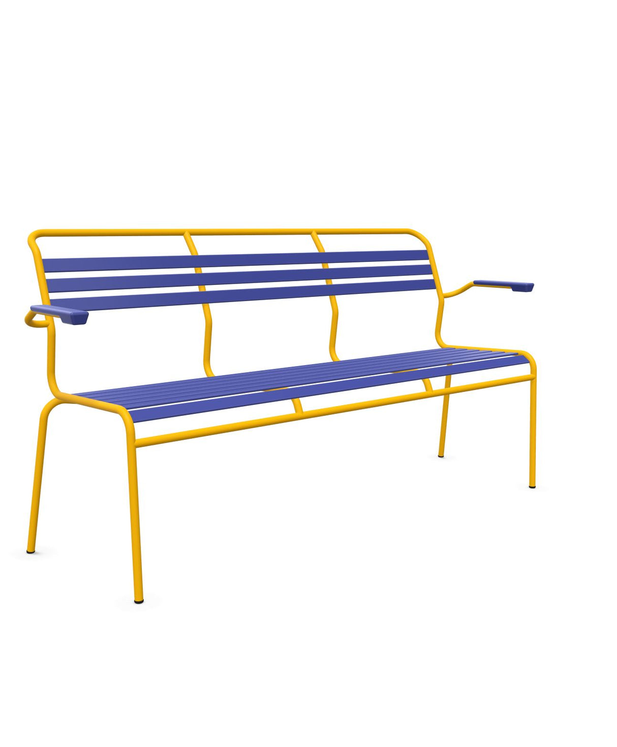 Schaffner Säntis Banc à lattes 3 places avec accoudoirs Bleu 53 Jaune 11 