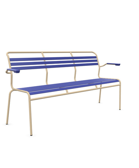 Schaffner Säntis Banc à lattes 3 places avec accoudoirs Bleu 53 Marron Pastel 83 