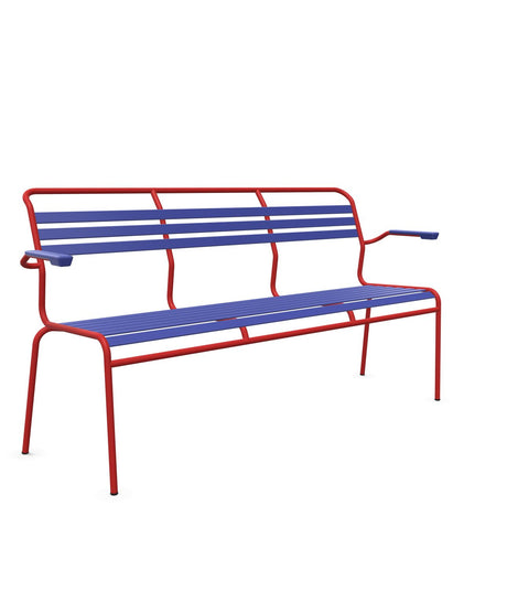 Schaffner Säntis Banc à lattes 3 places avec accoudoirs Bleu 53 Rouge 30 