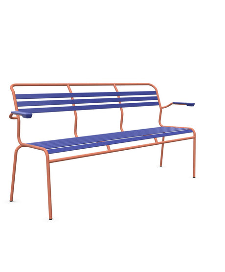 Schaffner Säntis Banc à lattes 3 places avec accoudoirs Bleu 53 Terracotta 84 