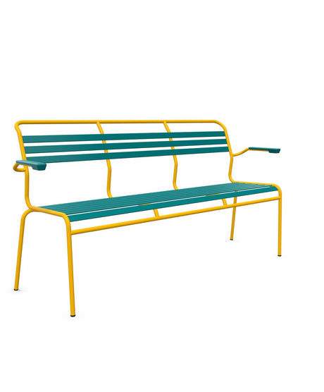 Schaffner Säntis Banc à lattes 3 places avec accoudoirs Bleu Kali 56 Jaune 11 