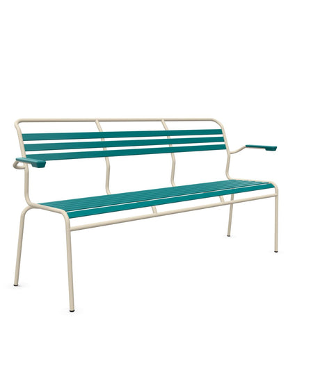 Schaffner Säntis Banc à lattes 3 places avec accoudoirs Bleu Kali 56 Sable Pastel 15 