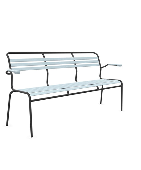 Schaffner Säntis Banc à lattes 3 places avec accoudoirs Bleu Pastel 51 Anthracite 77 