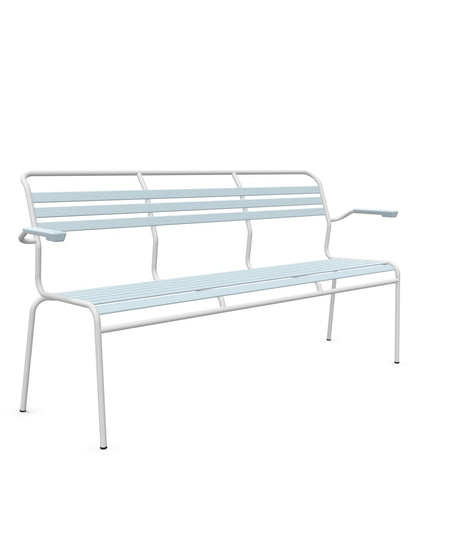 Schaffner Säntis Banc à lattes 3 places avec accoudoirs Bleu Pastel 51 Blanc 90 
