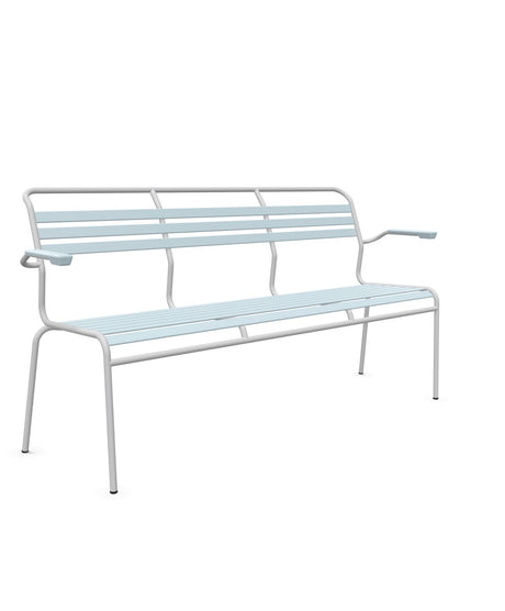 Schaffner Säntis Banc à lattes 3 places avec accoudoirs Bleu Pastel 51 Gris Argent 78 