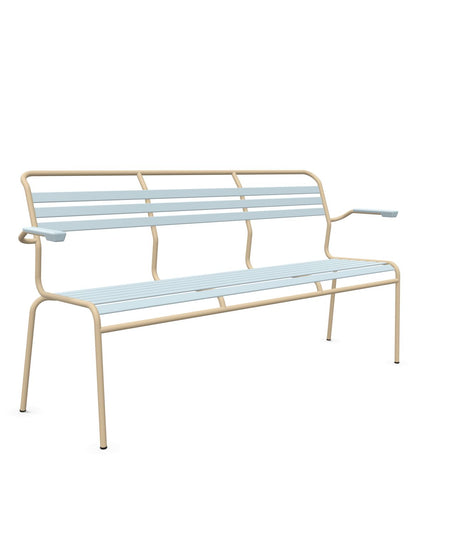 Schaffner Säntis Banc à lattes 3 places avec accoudoirs Bleu Pastel 51 Marron Pastel 83 