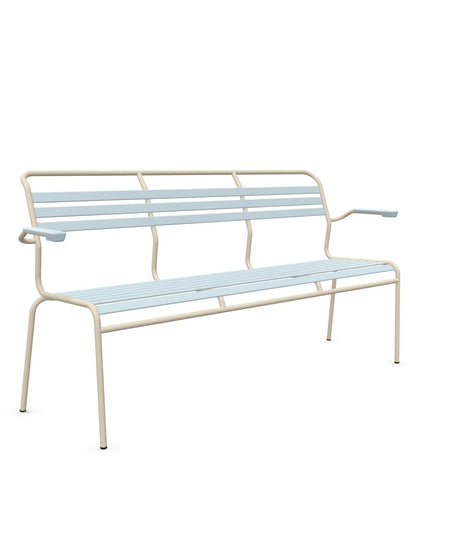 Schaffner Säntis Banc à lattes 3 places avec accoudoirs Bleu Pastel 51 Sable Pastel 15 