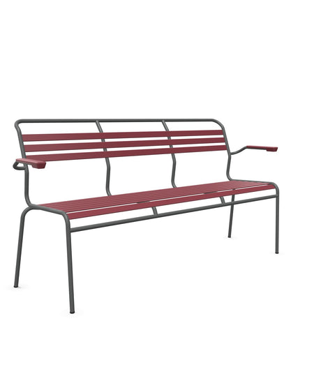 Schaffner Säntis Banc à lattes 3 places avec accoudoirs Bordeaux 38 Graphite 73 