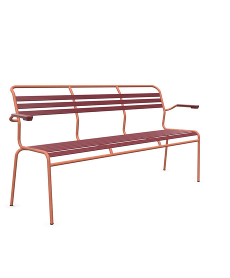 Schaffner Säntis Banc à lattes 3 places avec accoudoirs Bordeaux 38 Terracotta 84 