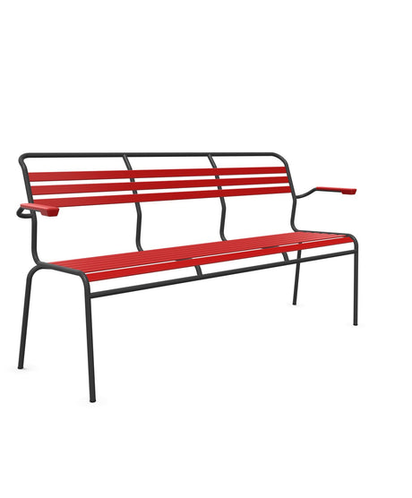 Schaffner Säntis Banc à lattes 3 places avec accoudoirs Rouge 30 Anthracite 77 