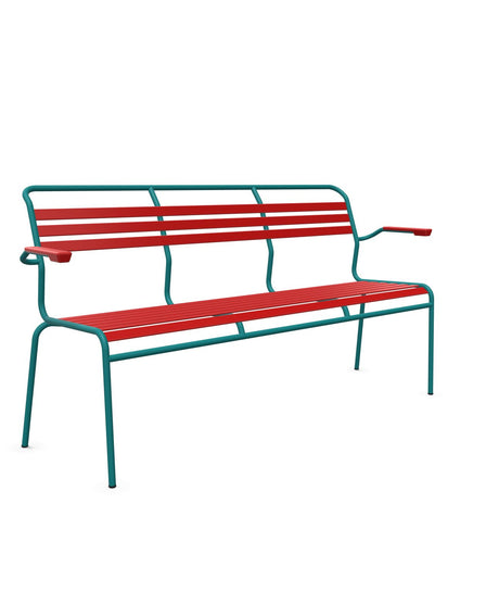 Schaffner Säntis Banc à lattes 3 places avec accoudoirs Rouge 30 Bleu Kali 56 