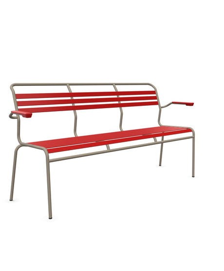 Schaffner Säntis Banc à lattes 3 places avec accoudoirs Rouge 30 Champagne 85 