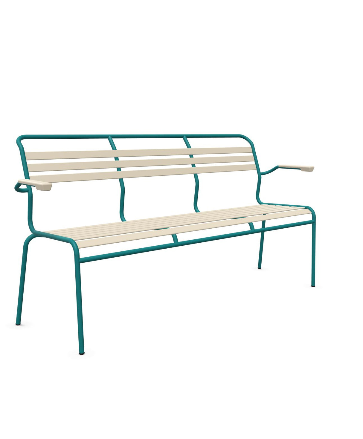 Schaffner Säntis Banc à lattes 3 places avec accoudoirs Sable Pastel 15 Bleu Kali 56 