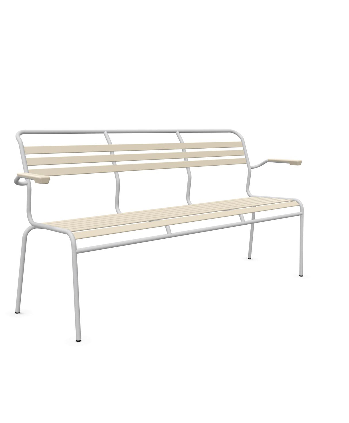 Schaffner Säntis Banc à lattes 3 places avec accoudoirs Sable Pastel 15 Gris Argent 78 