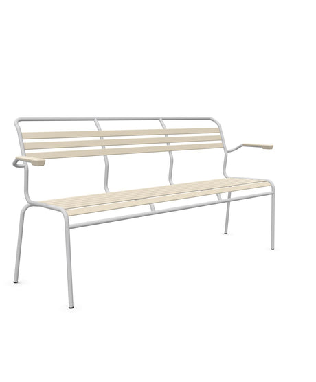 Schaffner Säntis Banc à lattes 3 places avec accoudoirs Sable Pastel 15 Gris Argent 78 