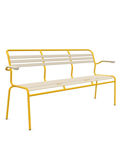 Schaffner Säntis Banc à lattes 3 places avec accoudoirs Sable Pastel 15 Jaune 11 