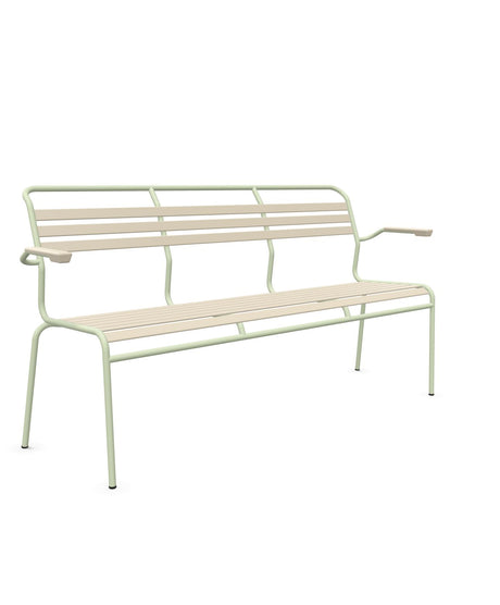 Schaffner Säntis Banc à lattes 3 places avec accoudoirs Sable Pastel 15 Vert Pastel 64 