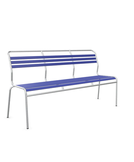 Schaffner Säntis Banc à lattes 3 places sans accoudoirs Bleu 53 Galvanisé à chaud 02 