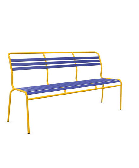 Schaffner Säntis Banc à lattes 3 places sans accoudoirs Bleu 53 Jaune 11 
