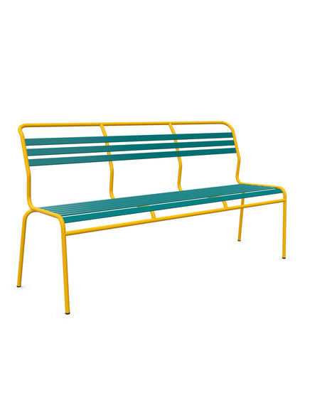 Schaffner Säntis Banc à lattes 3 places sans accoudoirs Bleu Kali 56 Jaune 11 