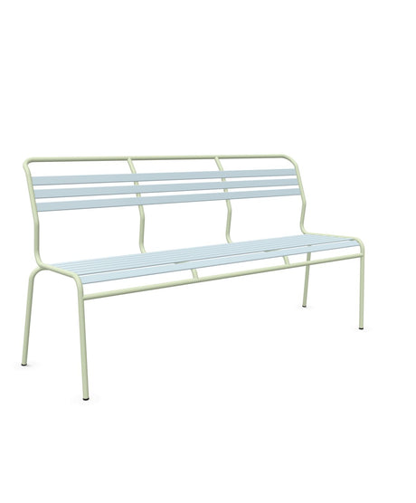 Schaffner Säntis Banc à lattes 3 places sans accoudoirs Bleu Pastel 51 Vert Pastel 64 