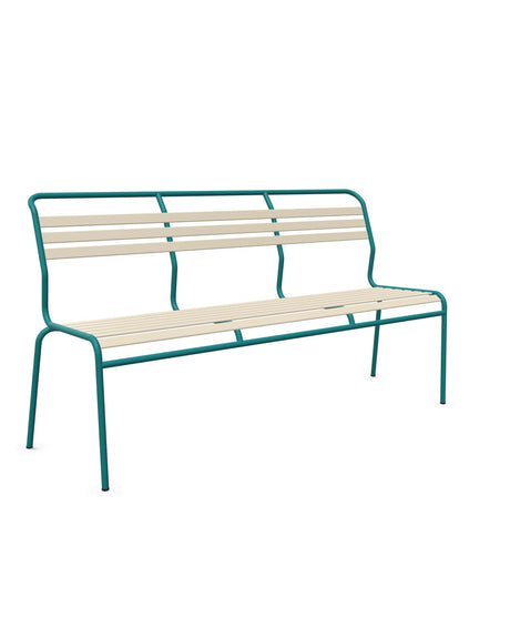 Schaffner Säntis Banc à lattes 3 places sans accoudoirs Sable Pastel 15 Bleu Kali 56 