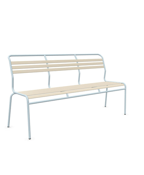 Schaffner Säntis Banc à lattes 3 places sans accoudoirs Sable Pastel 15 Bleu Pastel 51 