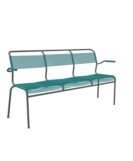 Schaffner Säntis Banc Spaghetti 3 places avec accoudoirs Bleu Kali 56 Graphite 73 