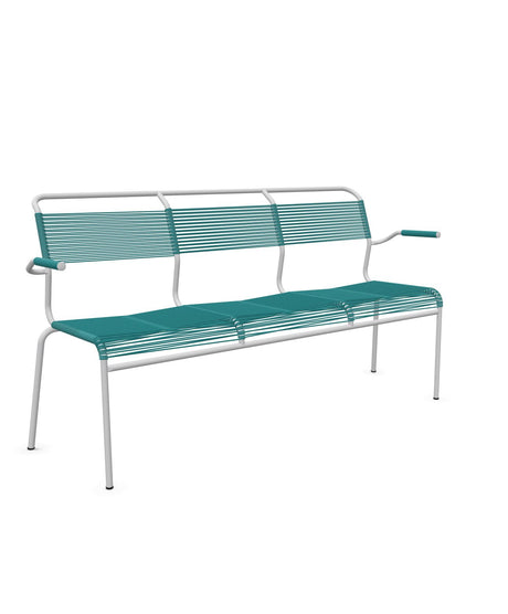 Schaffner Säntis Banc Spaghetti 3 places avec accoudoirs Bleu Kali 56 Gris Argent 78 